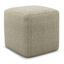 Pemberly Row Contemporary Square Woven Pouf in Cream and Natural