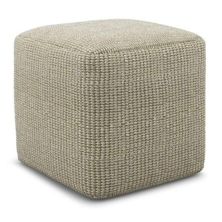 Pemberly Row Contemporary Square Woven Pouf in Cream and Natural
