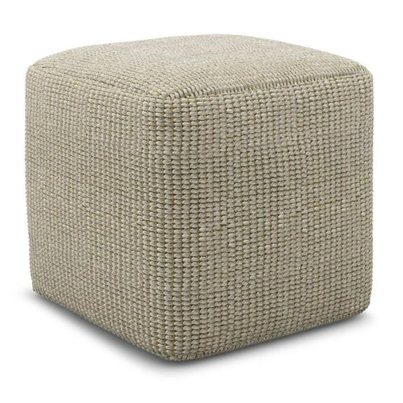 Pemberly Row Contemporary Square Woven Pouf in Cream and Natural