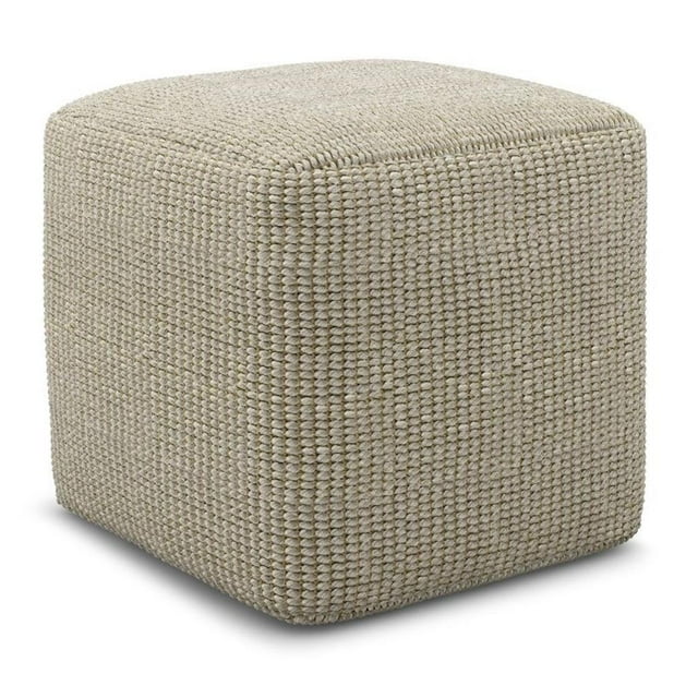 Simpli Home Zelma Pouf Carré Bohème de 18 Pouces de Large en Crème et Polyester PET Naturel