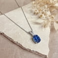 thumbnail image 2 of 925 Sterling Silver Oval Pendant Necklace Size 16+2" Chain Blue Sapphire Gemstone Jewelry for Her, 2 of 2