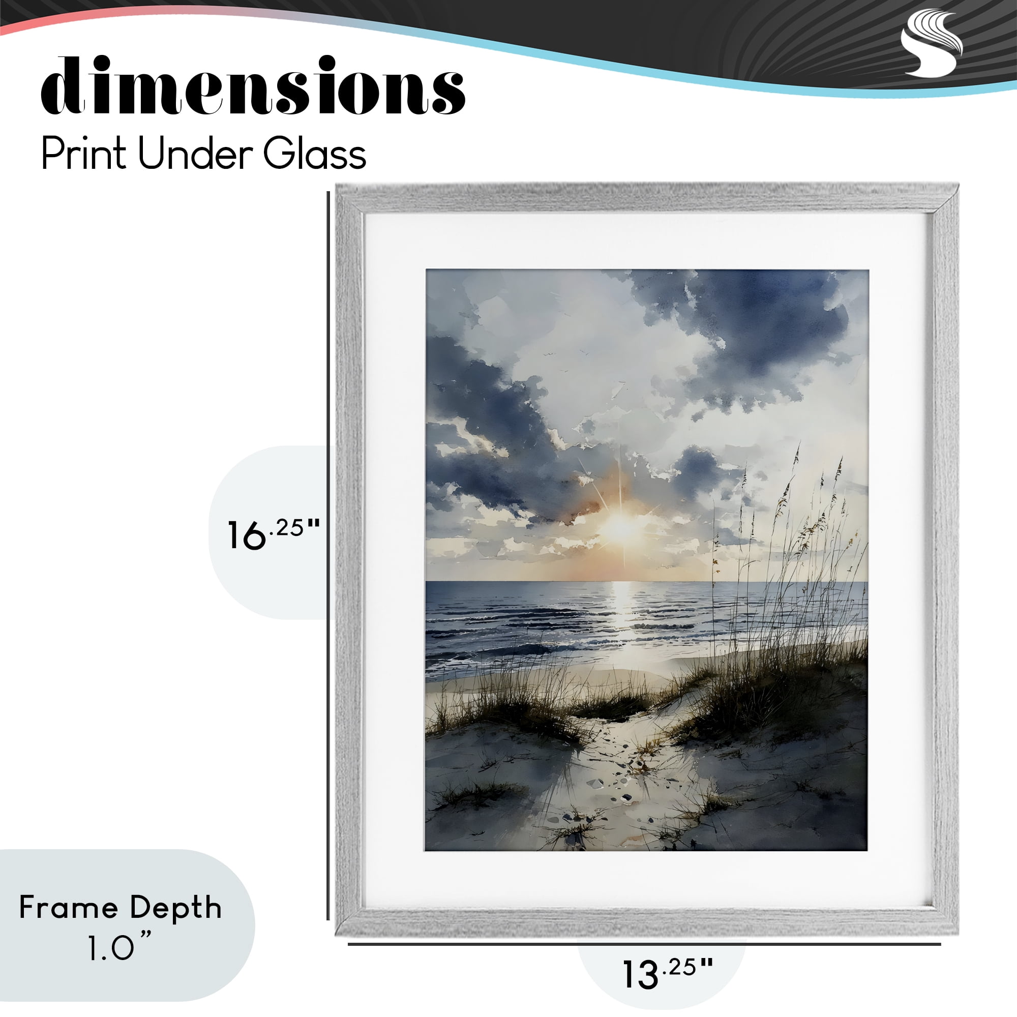 Stupell Industries Ocean Sunrise over Sandy Dunes Gray Framed Print Under Glass, design by Franklyn Gregory