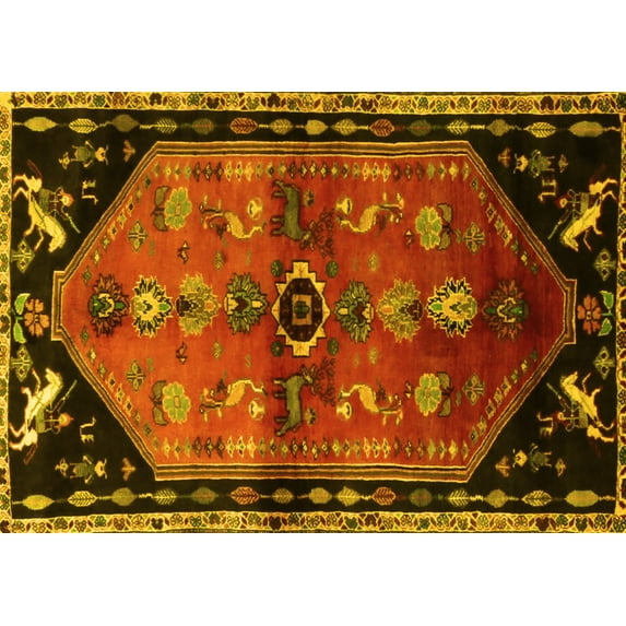 Ahgly Company Machine Washable Indoor Rectangle Animal Yellow Traditional Area Rugs, 8' x 12'