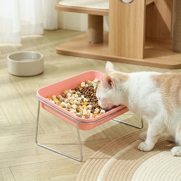 Comedero elevado para gatos, plato para mascotas inclinado, fácil de limpiar, comedero elevado para mascotas, cuenco para perros, gatitos y cachorros. Rosa