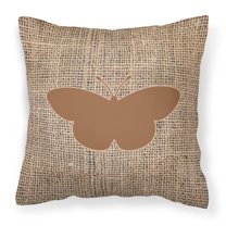 Carolines Treasures BB1044-BL-BN-PW1818 Butterfly Burlap and Brown   Canvas Fabric Decorative Pillow BB1044 18H x18W