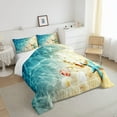 thumbnail image 6 of Ocean Comforter Set Full Beach Bedding Set Coastal Nature Theme Pattern Teal Duvet Set Hawaiian Quilt Sets Sea Wave Animals Starfish Reversible Comforter Set 2 Pillowcases, Blue Room Decor, 6 of 6