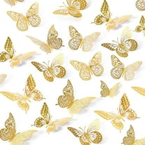3D Butterfly Wall Decor - 48 Pcs, 4 Styles, 3 Sizes, Gold Butterfly Decorations for Birthday & Party Celebrations, Removable Stickers