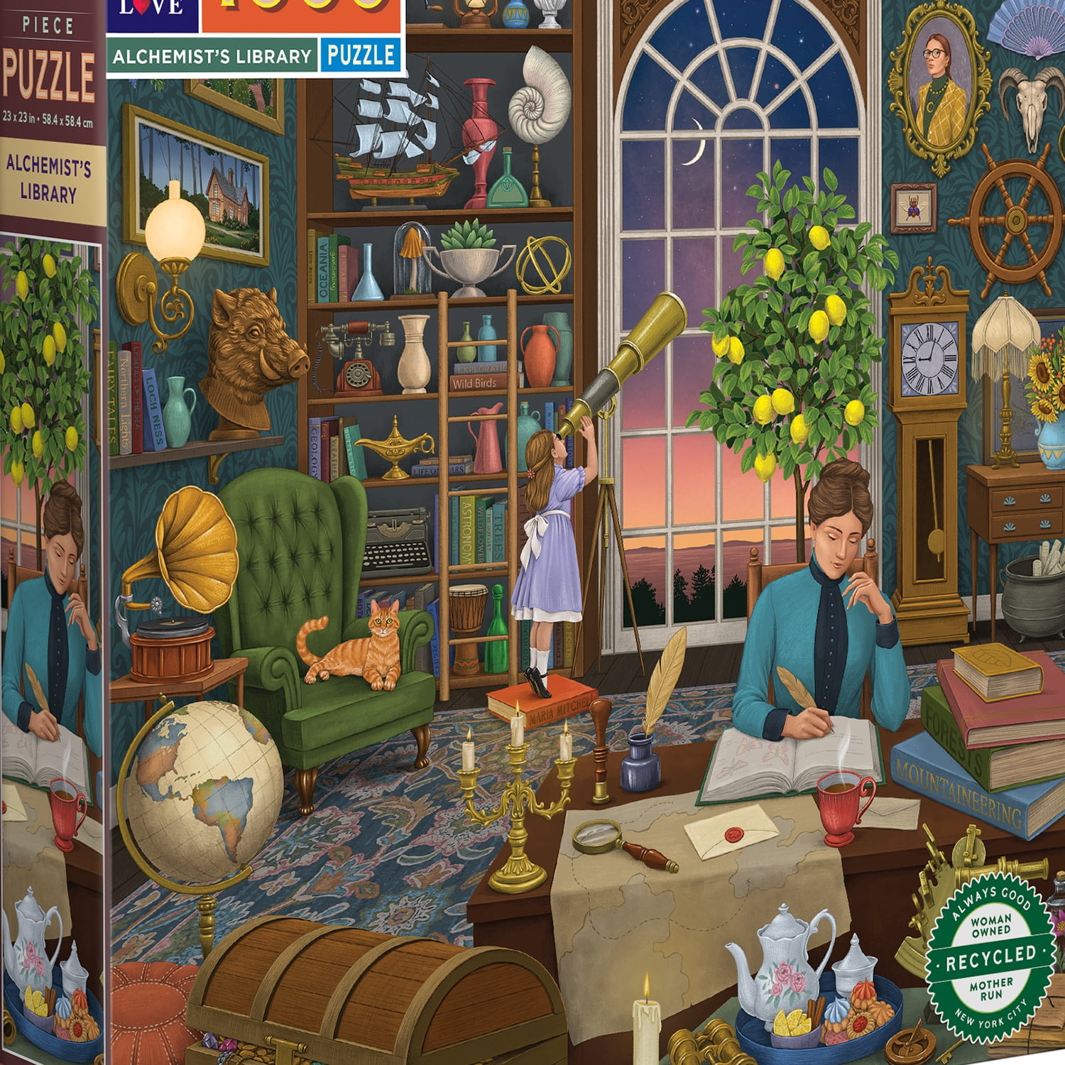 eeBoo Piece & Love: Alchemist's Library - 1000 Piece Puzzle - Adult Square Jigsaw, 23x23", Includes Image Reference Insert, Glossy High-Quality Pieces