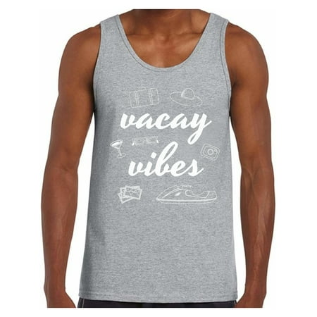 Awkward Styles Vacay Vibes Tank Top for Men Beach Tank Summer Workout Clothes Men's Beach Muscle Shirt Vacation Shirts for Men Beach Party Gifts for Him Funny Gifts for Summer Vacay Tank