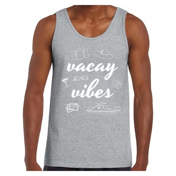 Awkward Styles Vacay Vibes Tank Top for Men Beach Tank Summer Workout Clothes Men's Beach Muscle Shirt Vacation Shirts for Men Beach Party Gifts for Him Funny Gifts for Summer Vacay Tank Top
