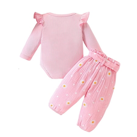 YunPes Baby Girl Clothing Muslin Long Sleeve Bodysuit Romper + Trousers + Headband Outfit Set Baby Clothing