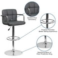 thumbnail image 2 of Contemporary Gray Quilted Vinyl Adjustable Height Barstool with Arms and Chrome Base, 2 of 9