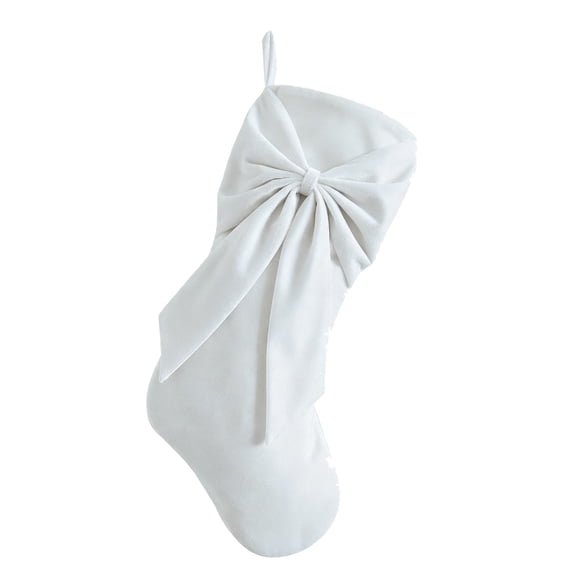 19 Inch Velvet Christmas Stocking with Large Bow and Hanging Loop for Fireplace Mantel Holiday Decor, White