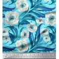 thumbnail image 1 of Soimoi Blue Silk Fabric Leaves & Anemone Floral Print Fabric by the Yard 42 Inch Wide, 1 of 3