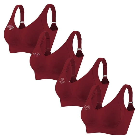 Guluxicc 4 Pack Wireless Bras for Women Seamless Push Up Bra No Underwire Comfort Everyday Bras, Red, 2XL