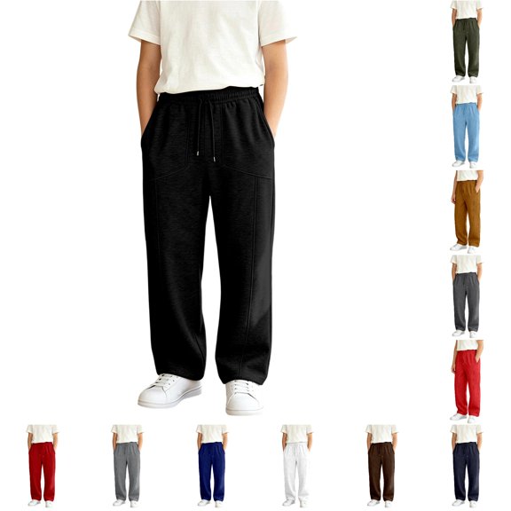 RUTAYY Boys Wide Leg Sweatpants Elastic Waist Drawstring Seam Detail Bottoms Versatile Everyday Play Wear Black