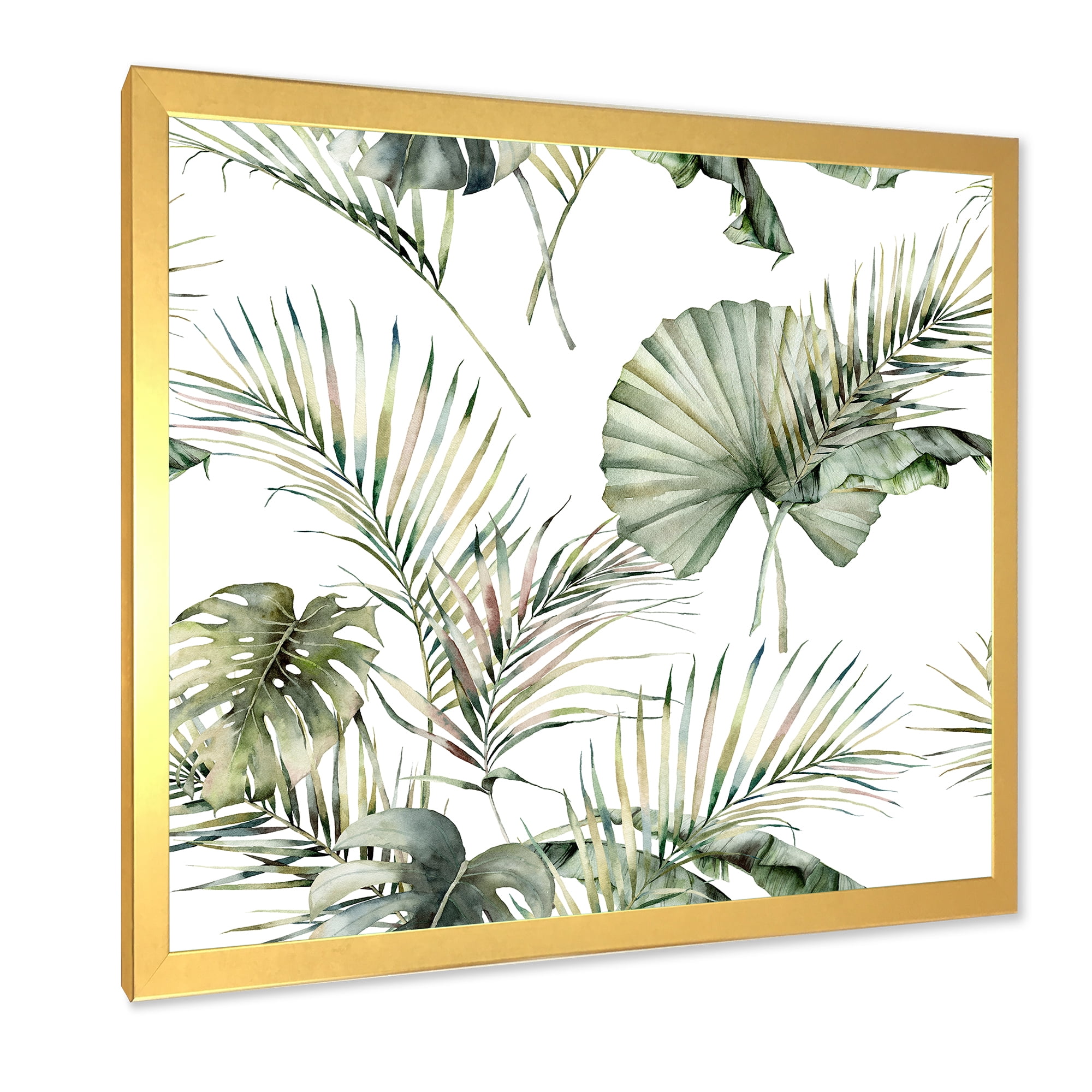 Designart 'Monstera and Coconut Leaves With Tropical Pattern' Traditional Framed Art Print