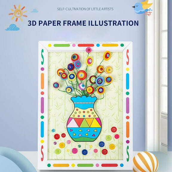 Z52LingLing Decoration Kids' Button Flower Bouquet DIY Kit – 13x9.6" Multicolor Plastic Craft Set for Mother's Day & Educational Fun