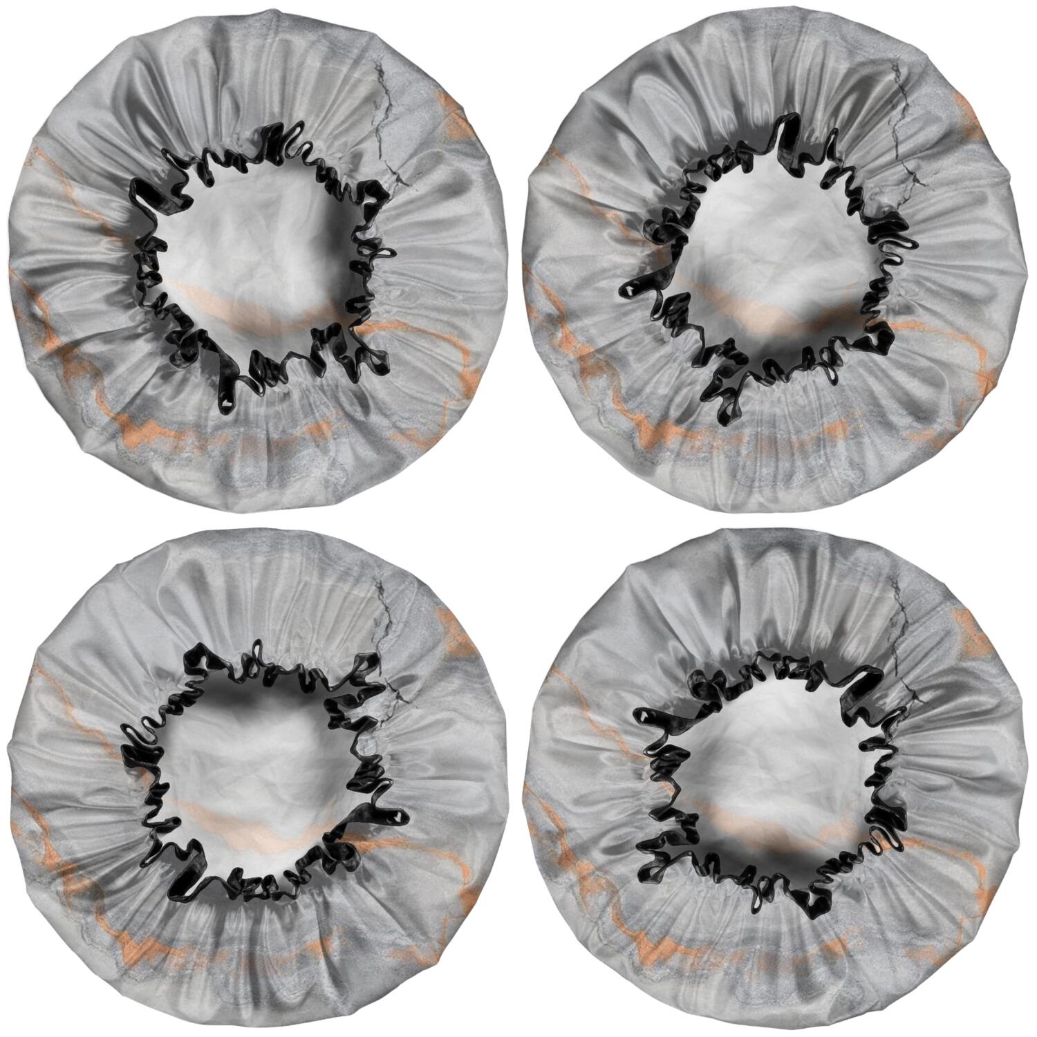 Shower Caps,Gray Orange Marble Pattern Waterproof Shower Cap for Women 4 Pieces,Double Reusable Hair Cover for Shower PEVA Elastic Stretch Hem