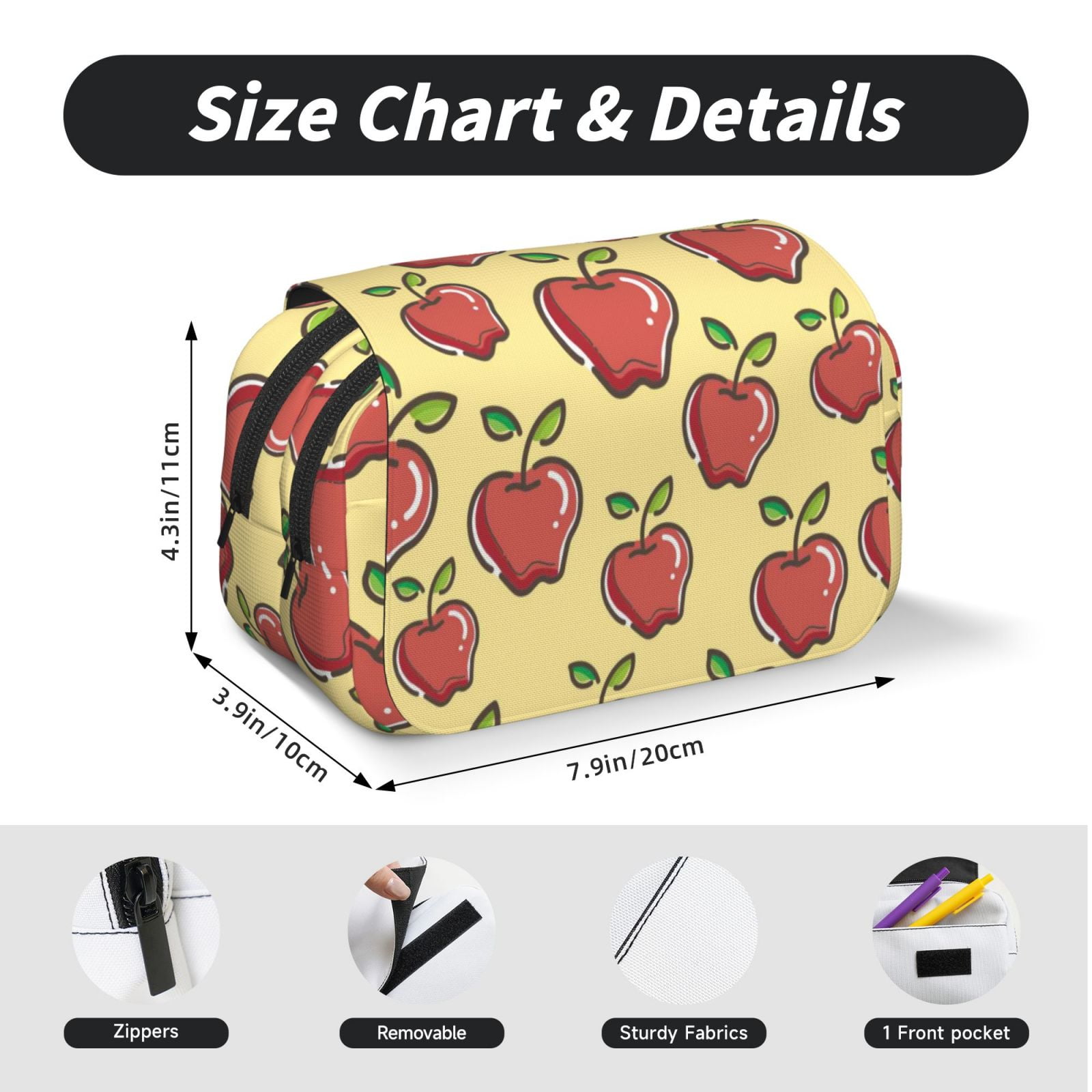 Kdxio Apple for Double Compartment Pen Case Oxford Organizer with Zipper Pockets for Students Artists