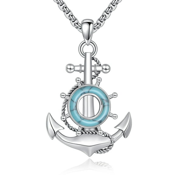 Anchor Necklace 925 Sterling Silver Vintage Navy Rope Anchor Pendant Nautical Marine Charm Jewelry for Women Men