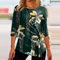 thumbnail image 2 of Dyegold Womens Tops 3/4 Length Sleeves Boho Western Tops Vintage Floral Side Twist Knot Blouses Dressy Casual Fall Shirt Tee, 2 of 5