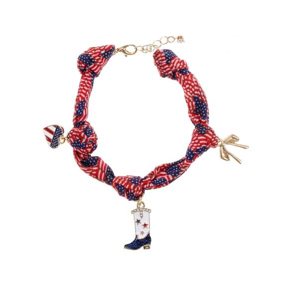 Way to Celebrate Americana Patriotic Print Fabric Charm Bracelet