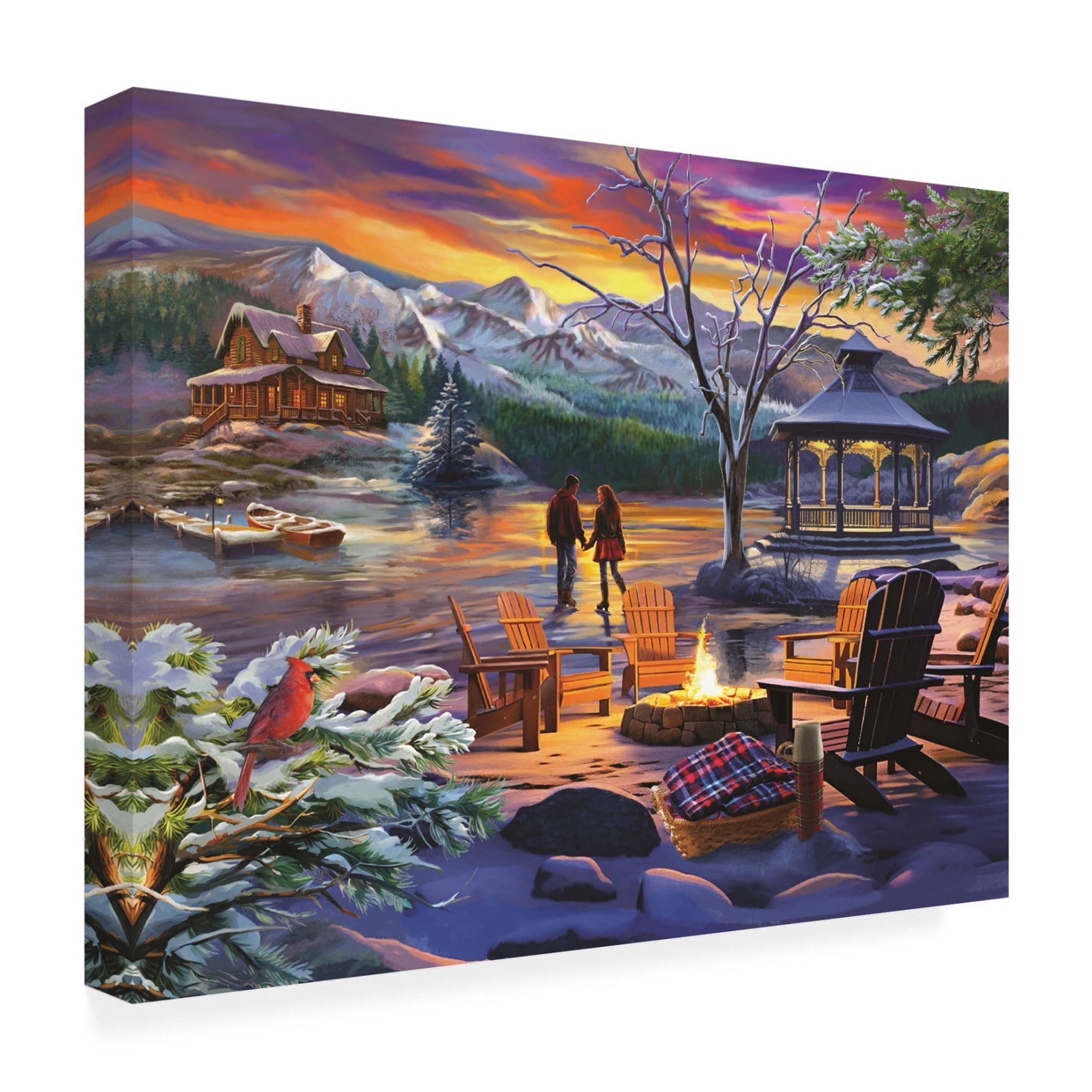 Canvas Wall Art - Bigelow Illustrations 'Winter Lake' Wall Art for Living Room, Bedroom, or Office Décor by Trademark Fine Art - 24 x 18 Inches