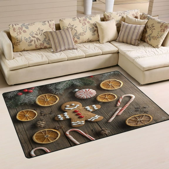 WOBOGO Gingerbread Man and Candy Carpet Non-Slip Rugs Soft Doormat 31×20in Living Dining Room Bedroom Decorative