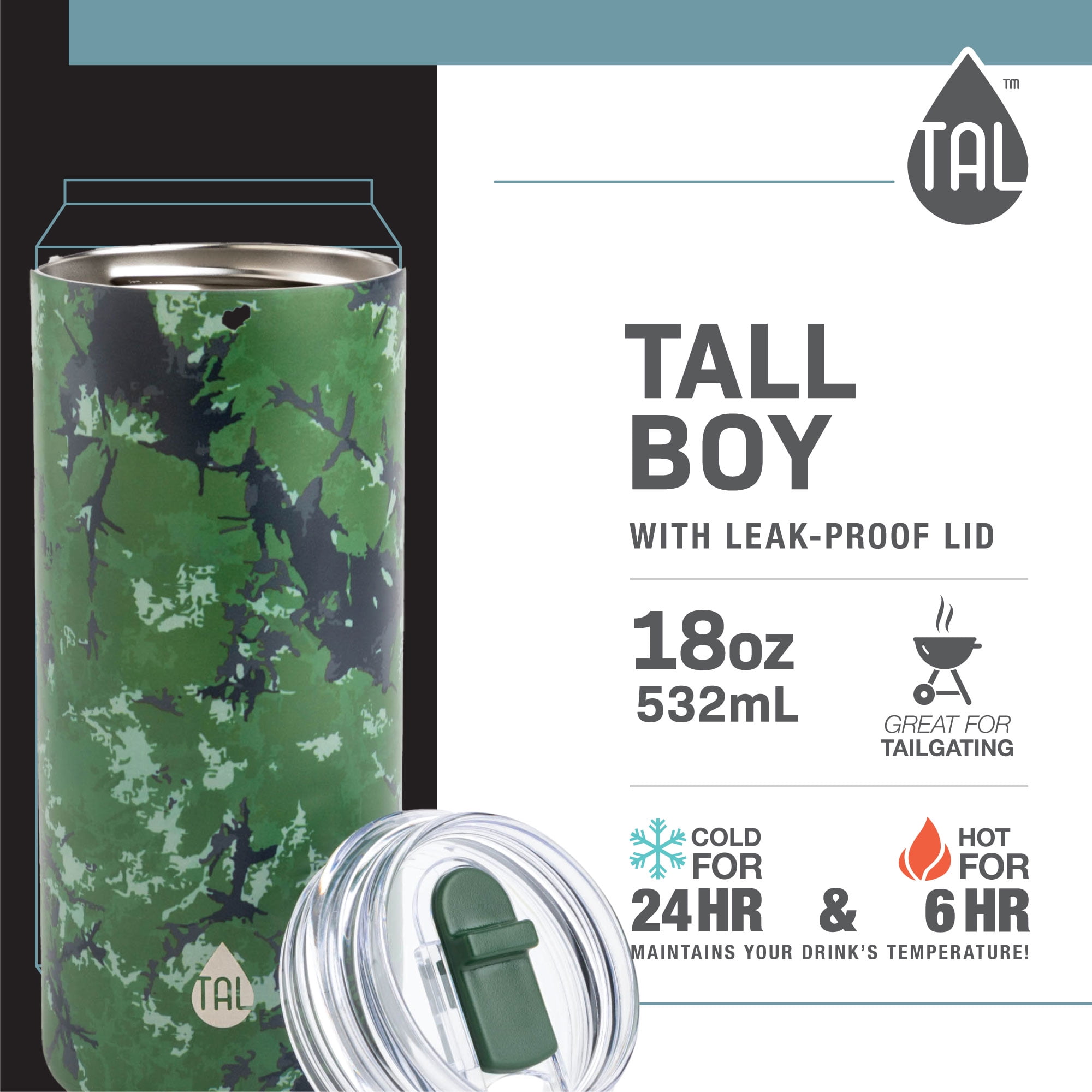 TAL Stainless Steel Tall Boy Water Bottle 18 oz, Blue Leaf - Yahoo Shopping