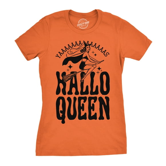 Womens HalloQueen Shirt Funny Halloween Queen Tee for Ladies Cute Costume T shirt (Orange) - S