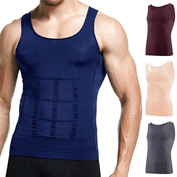 Men's Seamless Shapewear Tank Top Sleeveless T-Shirt Vest Solid Color Waist Cincher Tummy Control Shaping Bottom Layer Chest Slimming Body Shaper I-Shaped Waistcoat Casual Fit