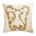 thumbnail image 1 of Fundas de almohada decorativas en marfil y dorado de 30 x 30 cm (12 x 12 pulgadas), cojines de lino con cuentas y lentejuelas para sofá, diseño abstracto playero - Sea Horse Kiss, 1 of 5