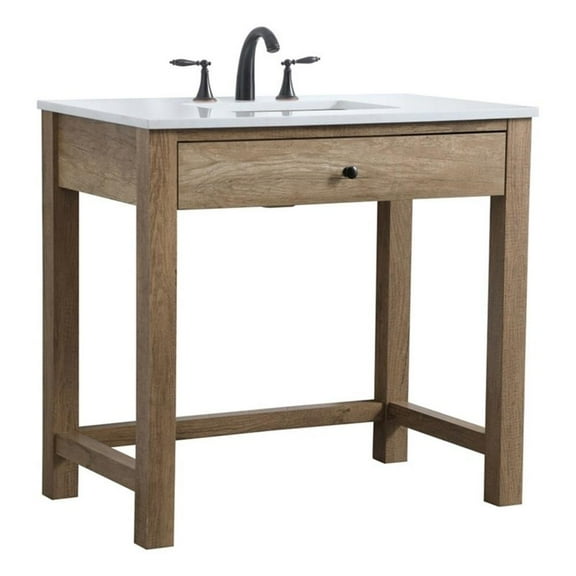 Maklaine Farmhouse 36" Solid Wood Bathroom Vanity in Natural Oak