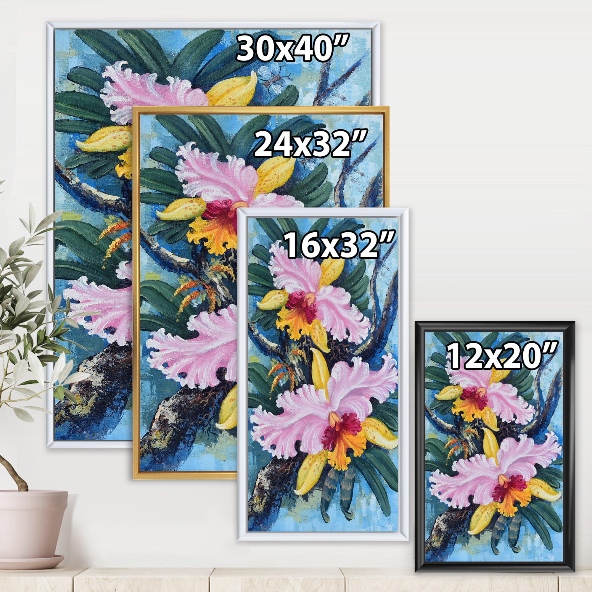 Designart 'Ancient Forest Orchids I' Traditional Framed Canvas Wall Art Print