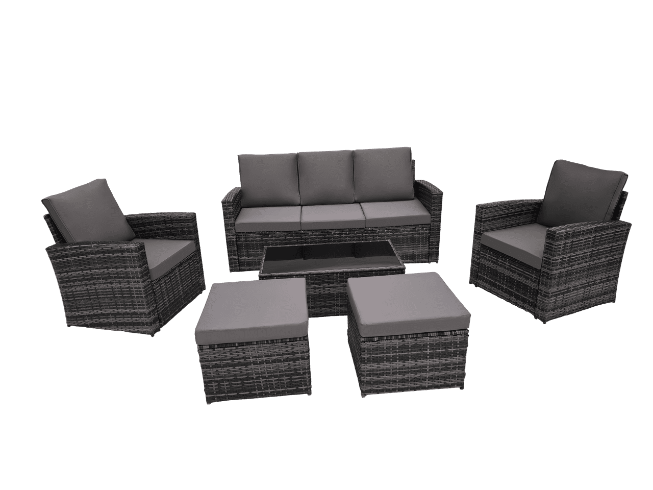 Howcool 6-Piece Patio Furniture Set,Wicker Outdoor Rattan Sectional Sofa with Cushions and Glass Table,All-Weather Outdoor Conversation Set for Garden,Porch,Backyard,Patio,Gray+Gray