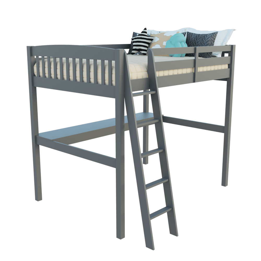 HomeRoots 490206 72 x 74.8 x 80 in. Gray Solid Wood Full Size Double Loft Bed with Desk & Storage