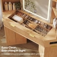 thumbnail image 6 of Fluted Vanity Desk With Led Lights Mirror, Luxury Corner Makeup Vanity Desk With Bag Showcase, Big Dressing Table With Glass Top, Cabinets, Shelves, Drawers, Charging Station,Oak, 6 of 9
