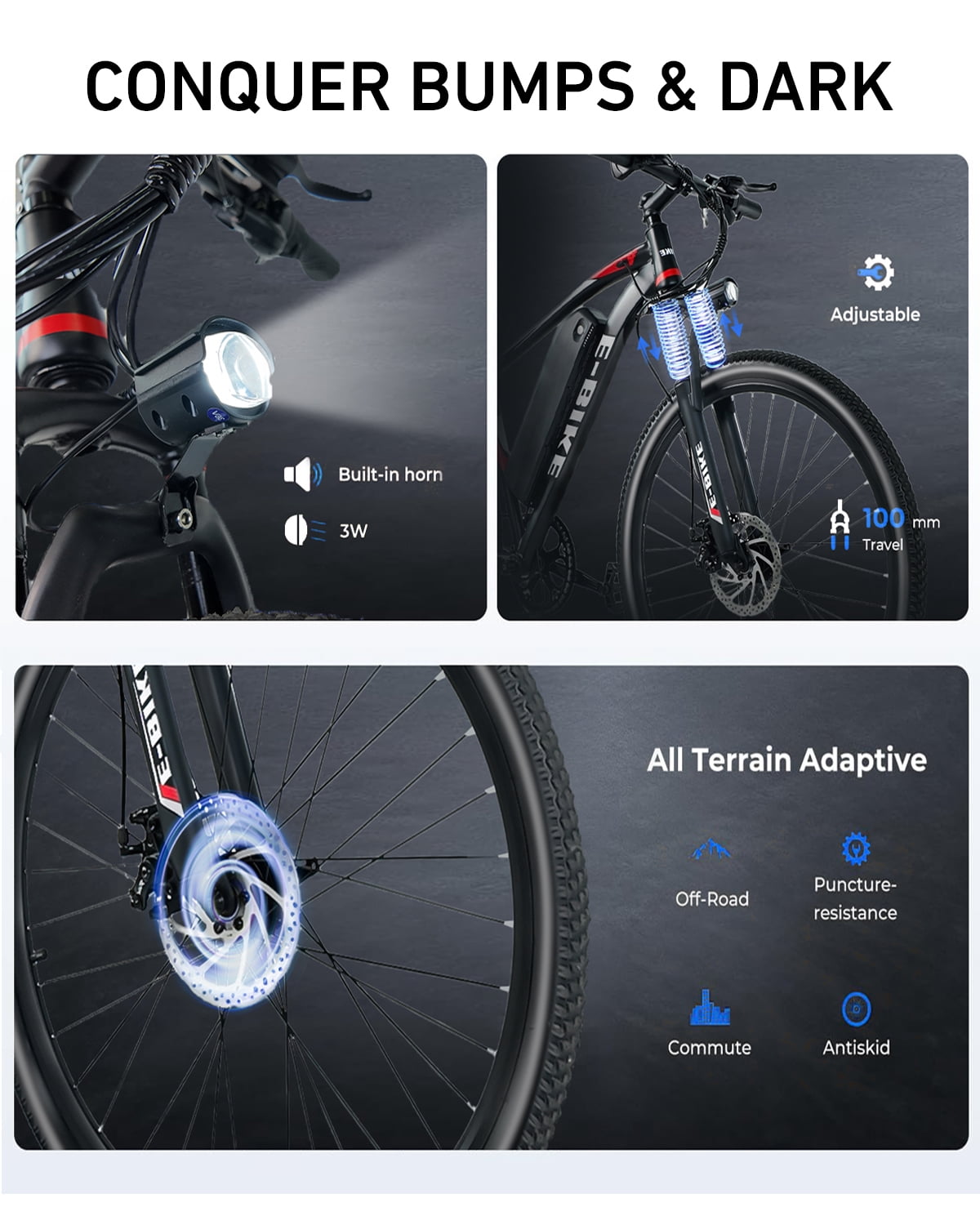 APYEAR Electric Bike for Adults,26" E-Mountain Bicycle,18-30+ Miles,48V Battery,20Mph,750W Peak Electric Bicycles UL 2849