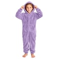 thumbnail image 2 of Cethrio Girls Fleece One-piece Pajamas, Full Zip Hooded Long Sleeve Warm Winter Loungewear Jumpsuit Size 5-6 Years Purple, 2 of 5