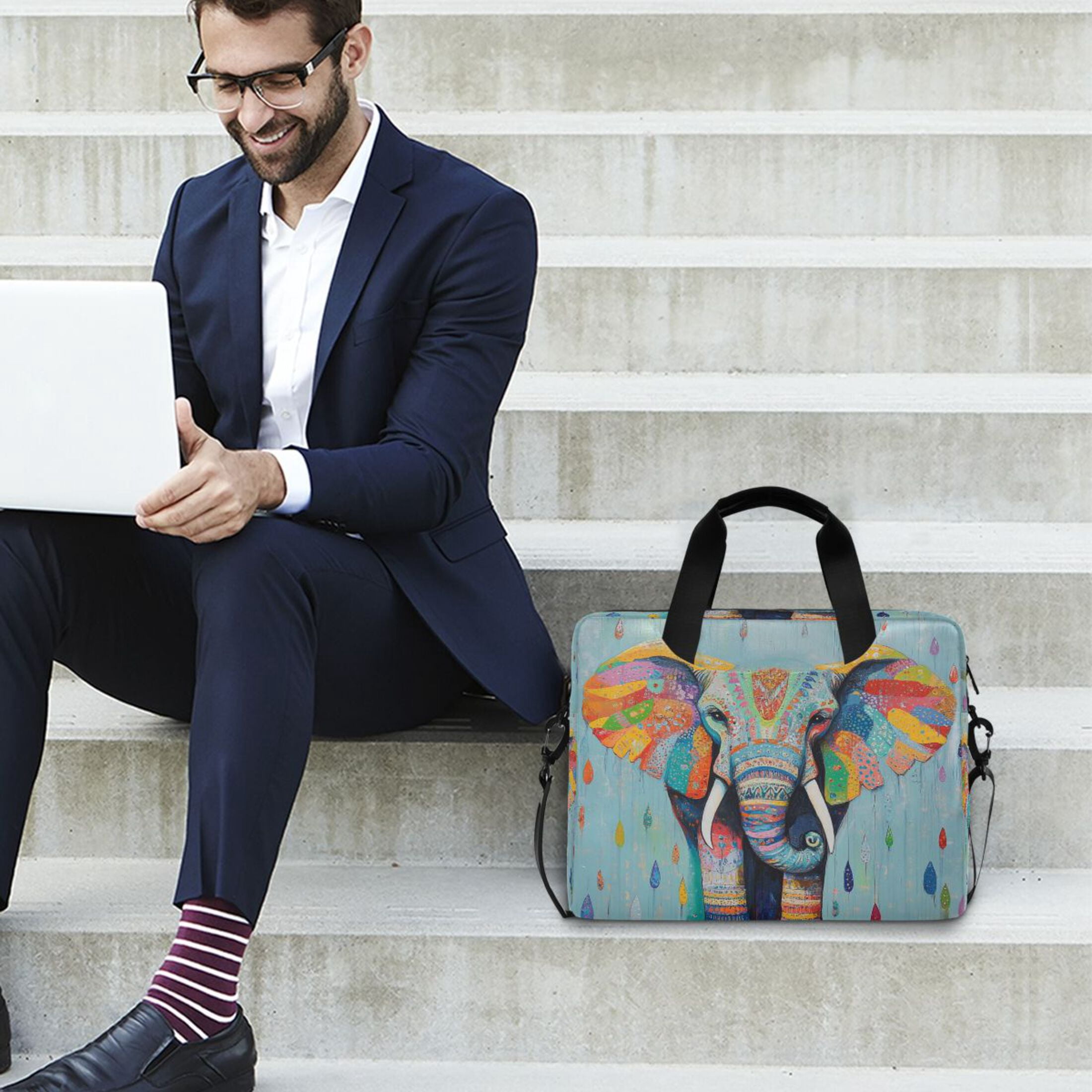 Laptop Bag Laptop Briefcase 15.7 x 3 x 11.8 Inches Laptop Bag Briefcases Laptop Storage Travel Laptop Bag Work Laptop Bag Colorful Cool Elephants