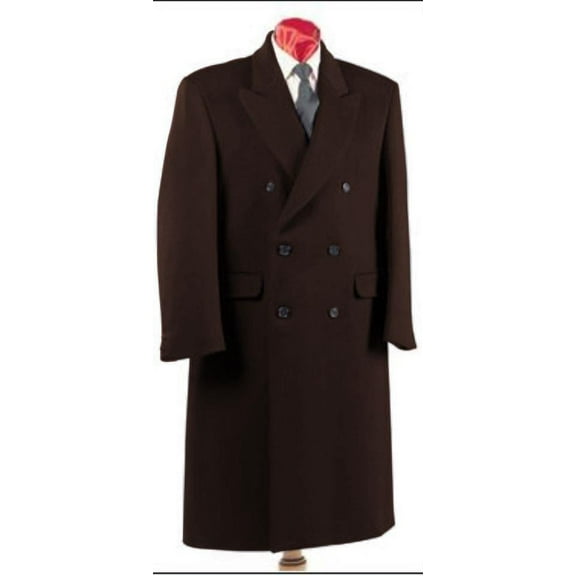 Men's Dark Brown Double Breasted Six Button Fully Lined Long Coat