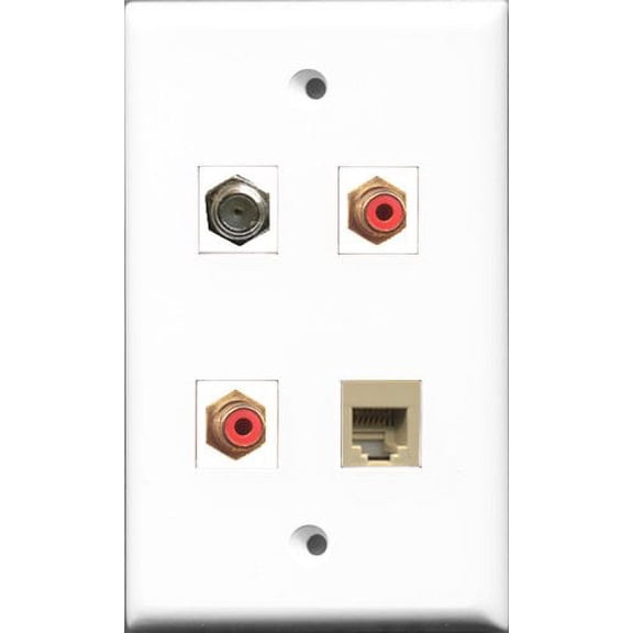 RiteAV - 2 Port RCA Red and 1 Port Coax Cable TV- F-Type and 1 Port Phone RJ11 RJ12 Beige Wall Plate