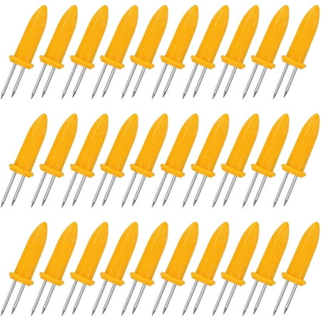 

30PCS Corn Holders Large Size Stainless Steel Corn Holder Twin Prong Sweetcorn Holder Corn on The Cob Skewers Fruit Fork for Kitchen Tool Outdoor Home BBQ Cooking