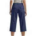 thumbnail image 4 of Capris Pants Women Button Closure Casual Workwear Summer Daily Chino Cropped Pants with Pockets Navy M, 4 of 5