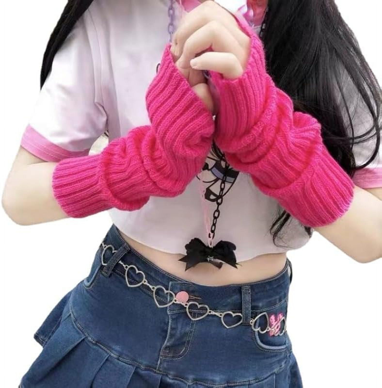 Kukuzhu Arm Warmers Y2K Grunge Rib Knit Arm Warmers Preppy Crochet
