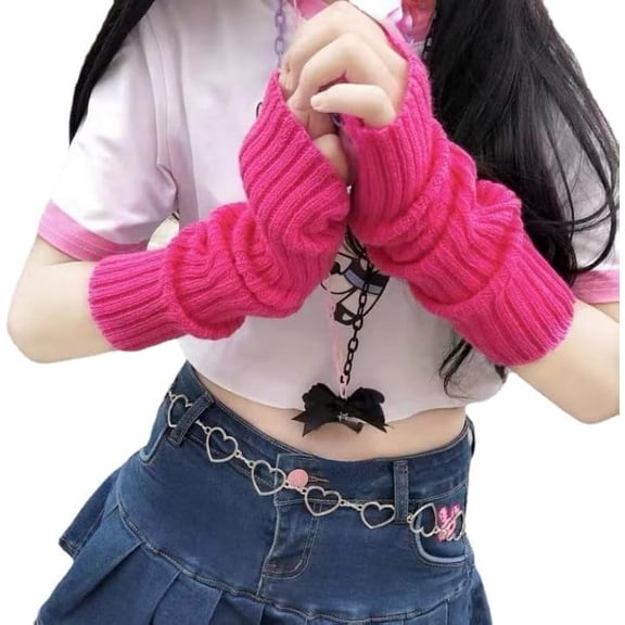 Kukuzhu Arm Warmers Y2K Kawaii Lolita Long Arm Sleeve Harajuku Gyaru Fingerless Mittens Gloves Cute Emo Goth Accessories