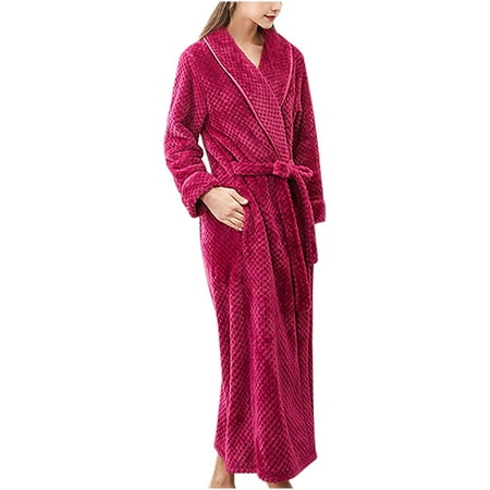 

REORIAFEE Women s Warm Fleece Winter Robe Long Plush Cardigan Fall Bathrobe Soft Long Bathrobe Long House Coat Kimono Robes Long Bath Robe Nightgown Pajamas Sleepwear Housecoat.