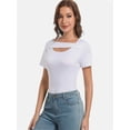 thumbnail image 5 of 3pack-White Womens Summer Short Sleeve T Shirts Knit Slim Fit One Piece Cutout Scoop Neck Going Out Date Night Tops, 5 of 5