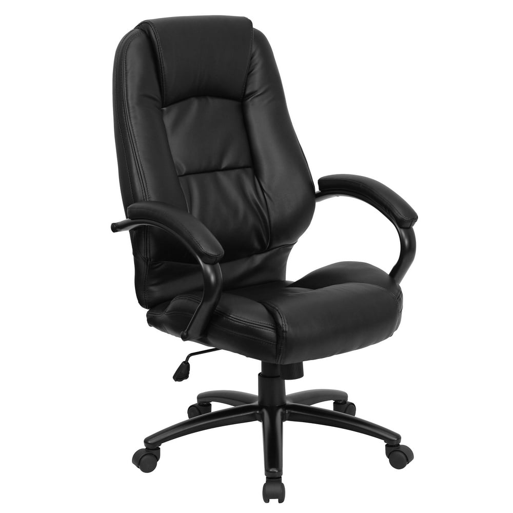 MultiFunction Leather HighBack Office Chair with Waterfall Seat, Black